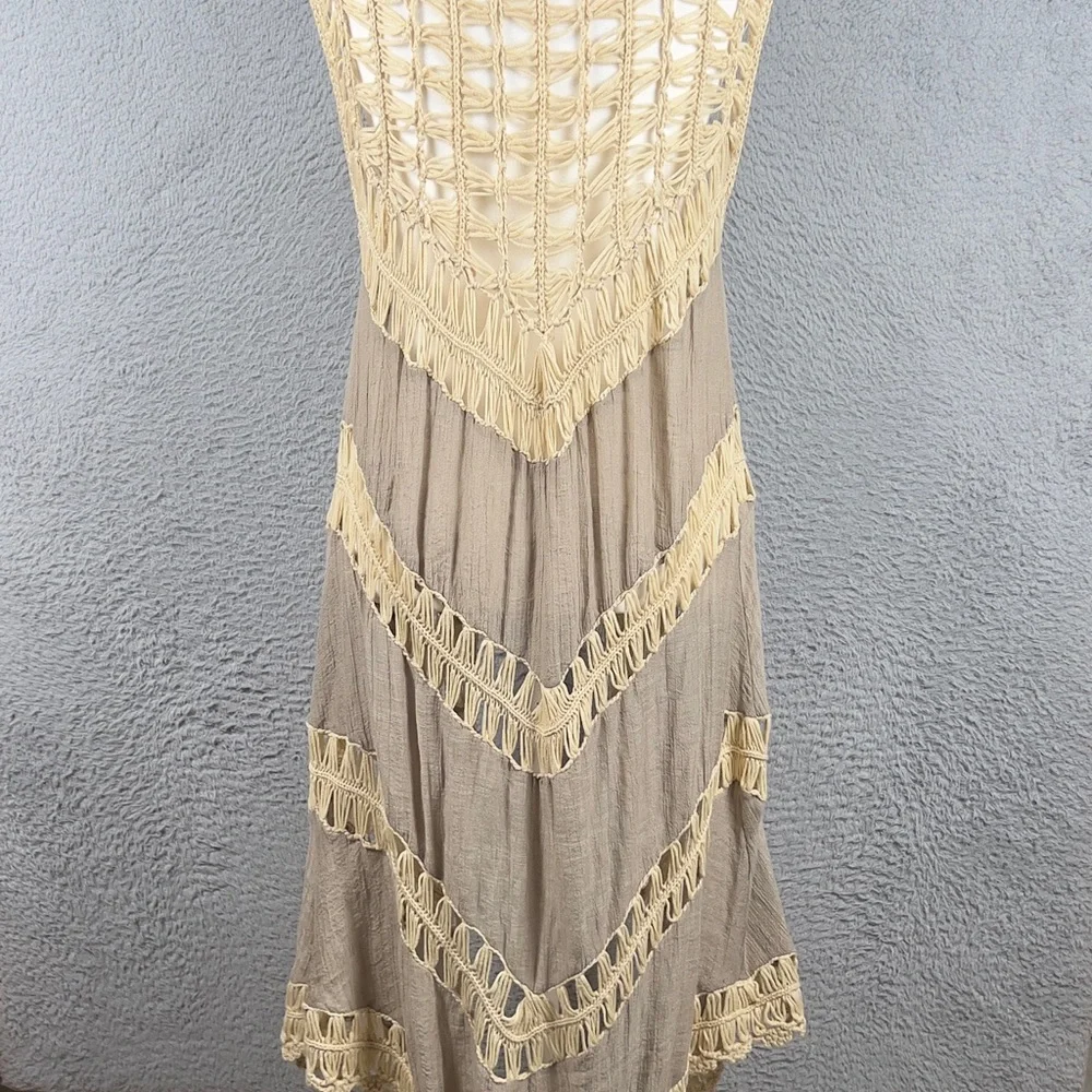 Umgee Cardigan Vest Womens Medium Brown Open Front Macrame Crochet Boho Long - Picture 3 of 7